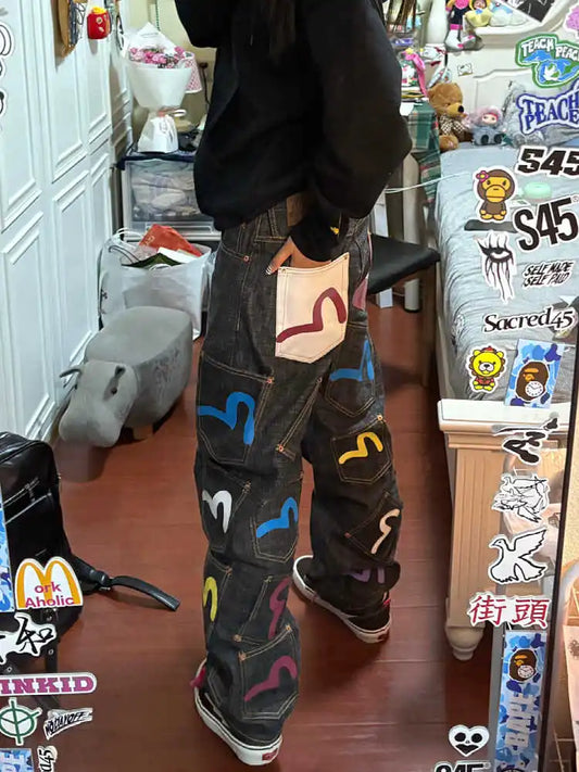 Women's Baggy Cargo Jeans Abi Y2k Japanese Streetwear Hip-pop Goblin Core Cyber Punk Denim Pants Grunge Designer Harajuku Cowboy