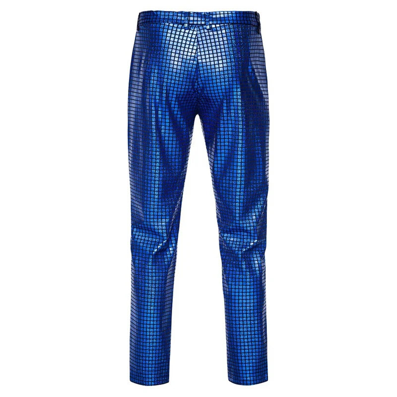 New Men Luxurious Sequined Checkered Suit Pants Fashion Male Dance Party Bar KTV Casual Dress Small Stretch Trousers