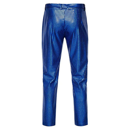 New Men Luxurious Sequined Checkered Suit Pants Fashion Male Dance Party Bar KTV Casual Dress Small Stretch Trousers