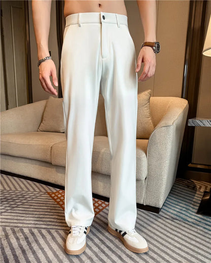 Men's Pleated Trousers, Elastic Waist, Wide-Leg, Casual Suit Pants, 2026 Spring, White/Black, S-4XL