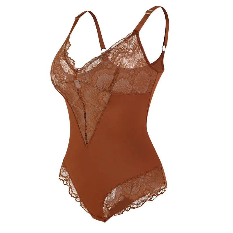 Womens Deep V Neck Bodysuit Sexy Lace Body Shaper Shapewear Slimming Thong Tummy Control Corset Breathable Brief Soft Underwear