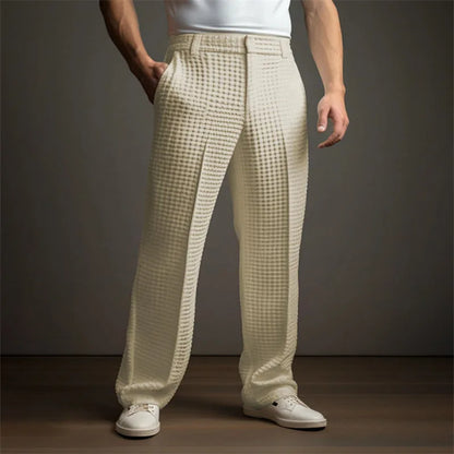 New 2026 Men's Elegant Waffle Suit Pants Solid Loose Straight Trousers Business Social Dress Pants Casual Vacation Pants for Men