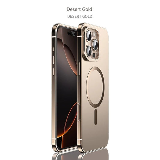 Aluminum Alloy Frame Magnetic Magsafe Matte PC Original Back Plate iPhone Case for 16 15 Pro Max Wireless Charging Protect Case