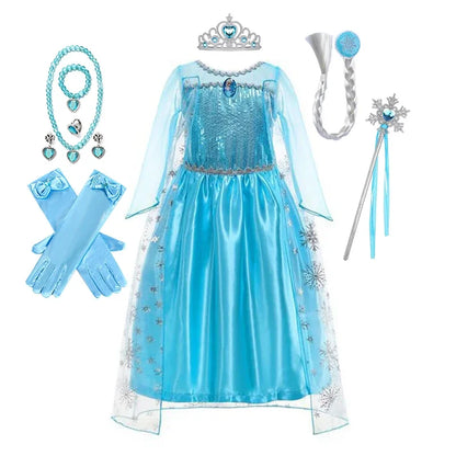 Elsa Dress for Girls Birthday Role Snow Queen Elsa Princess Dresses Kids Halloween Carnival Easter Party Dress Up Girls Costume