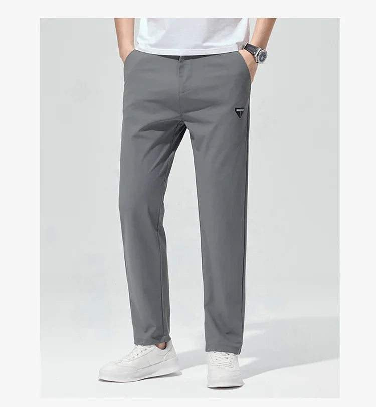 Korean Street Summer Y2K Men's Ice Silk Casual Pants All Match Elastic Sweatpants Office Business Fashion Straight Suit Trousers