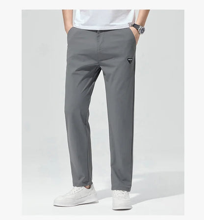 Korean Street Summer Y2K Men's Ice Silk Casual Pants All Match Elastic Sweatpants Office Business Fashion Straight Suit Trousers