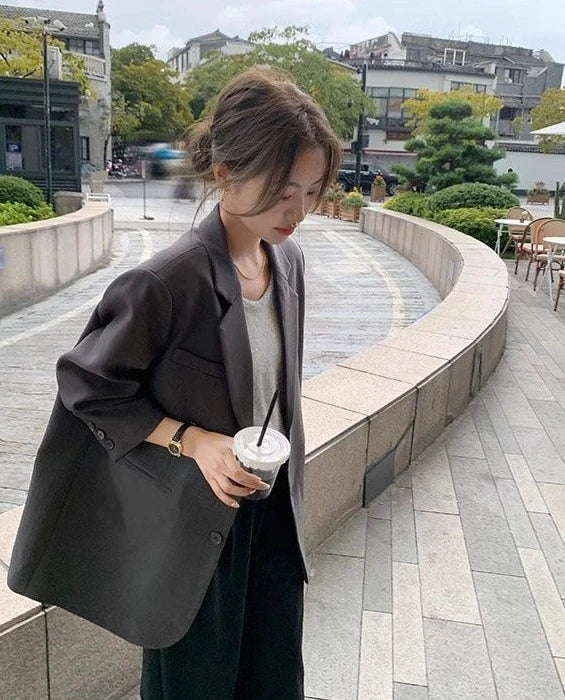 New Arrival Slim Fit Grey Blazer Jacket for Petite Women - Casual Chic Asymmetric Hem Design, Unique Small Size Office-Ready