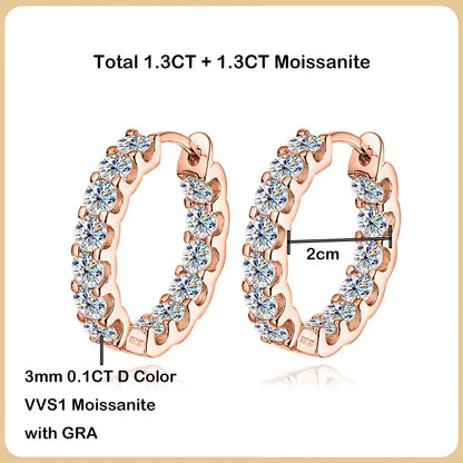 Luxury Moissanite Hoop Earrings 2.6 Carat D Color S925 Sterling Silver Earring For Women Party Fine Jewelry Christmas Gift