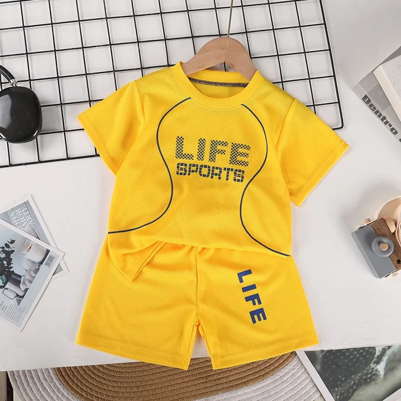 Boys Breathable Sportswear Set Summer 1-8Y Children 2pcs Clothes Printed T-shirt and Shorts for Running Kids Sports suit