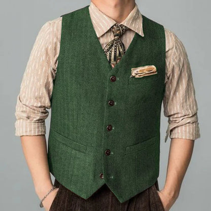 Men Suit Coffee Herringbone Single Button Business Casual Waistcoat For Wedding Birthday Banquet Work Set Men Suit Vest