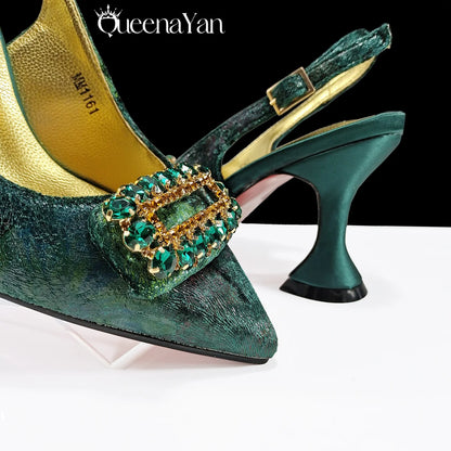 Italian Design Rhinestone-encrusted Ladies Party Shoes And Special Bag Women High Heels Wedding Dual Purpose Bag