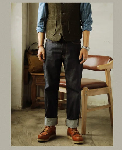 55501 Relaxed Straight Fit Men's Jeans Raw Selvedge Denim Pants Amekaji