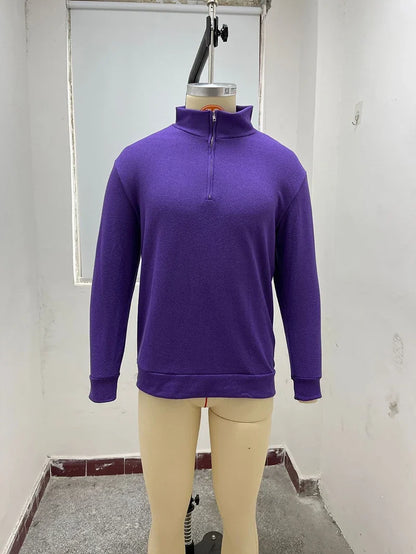 Men's Casual Sweater New V-neck Long Sleeve Pullover Outdoor Work Sweatshirts Autumn Lightweight Half Zipper Sweater Winter Top