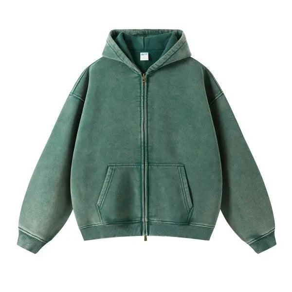 High Quality Luxury Apparel Street Wear Wholesale Euro US Size Spring Autum Full Up Zipper Washed Batik Dye Hoodie