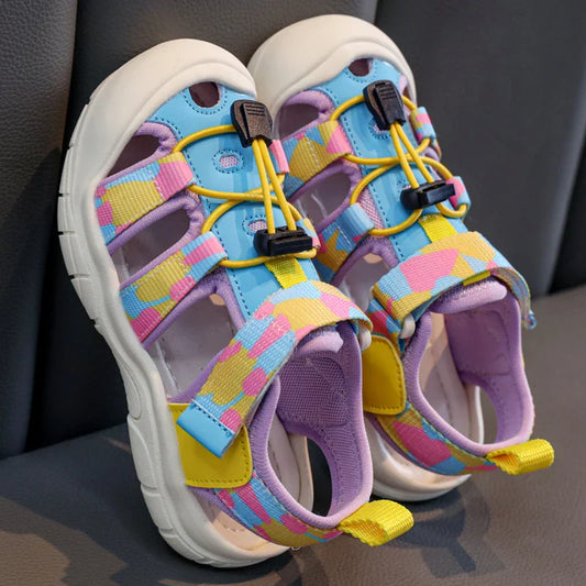 2026 New Kids Sport Sandals Children's Design Hollow-out Multicolor Sandals Soft Flat Strappy Sandals Girls Cute Beach Shoes