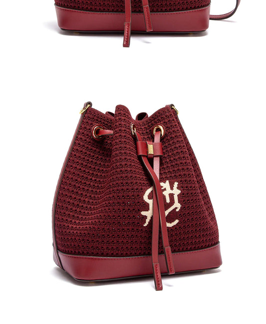 Women's Bucket Bag Spring New Fabric Splicing Design Handbag Vacation Style Women's Shoulder Bag