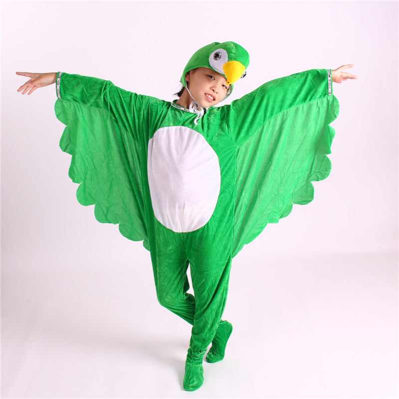 Cartoon Plush Red Green Bird Parrot Animal Fancy Dress  Show Jumpsuit  Hats Child Adults Gifts  Cosplay     Halloween Costume