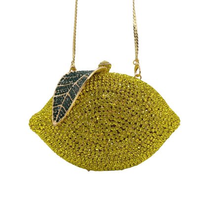 Green Lemon Shaped Rhinestone Handbags for Cocktail Party Women Gorgeous Crystal Wedding Bridal Cutch Purse Evening Bags