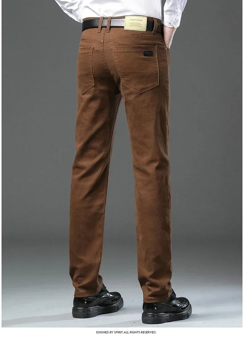 Large Size 42 44 Autumn 98% Cotton Men's Stretch Slim Jeans ArmyGreen Soft Comfortable Casual Straight Denim Pants Trousers
