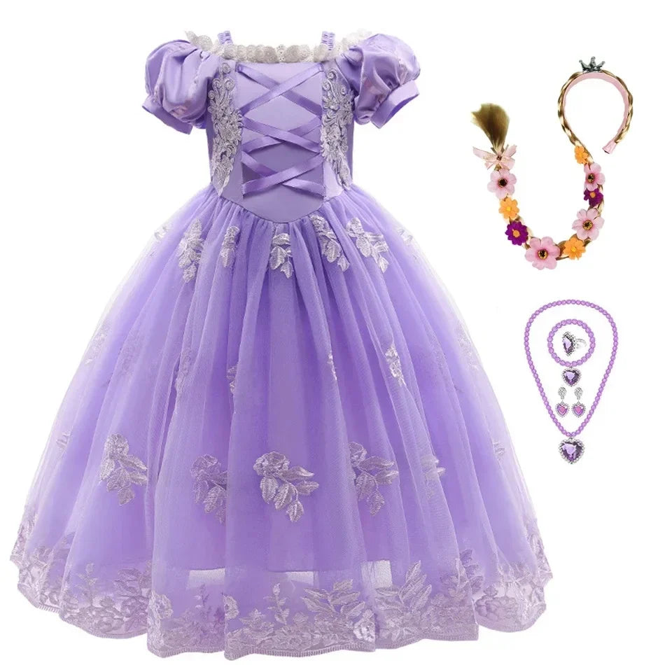 Girl Pink Aurora Cosplay Princess Dress Up Kids Christmas Halloween Tulle Fancy Rapunzel Costume for Children Girls Birthday
