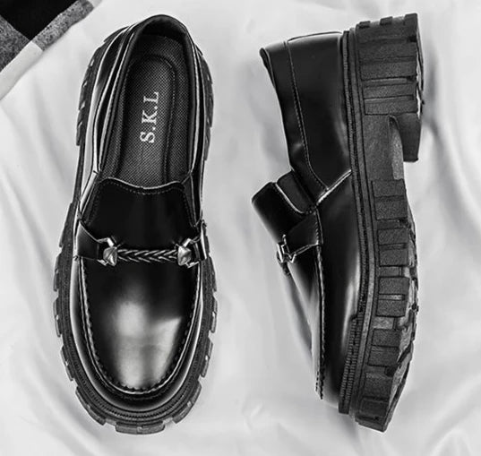 Man Casual Loafers Shoe Black Business Leather Shoes for Men Round Toe Height Increasing Platform Footwear Offer Shipping Free