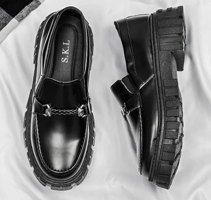 Man Casual Loafers Shoe Black Business Leather Shoes for Men Round Toe Height Increasing Platform Footwear Offer Shipping Free