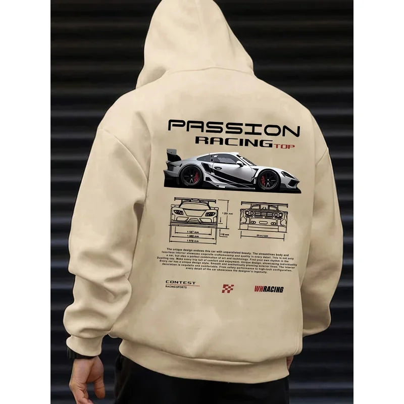 2025 Popular Digital Pattern Men's Hooded Sweatshirt Car-Themed Design American-Style Casual Sports Long-Sleeved Shirt
