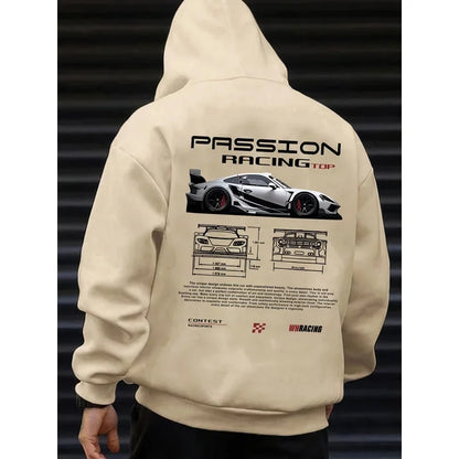 2025 Popular Digital Pattern Men's Hooded Sweatshirt Car-Themed Design American-Style Casual Sports Long-Sleeved Shirt