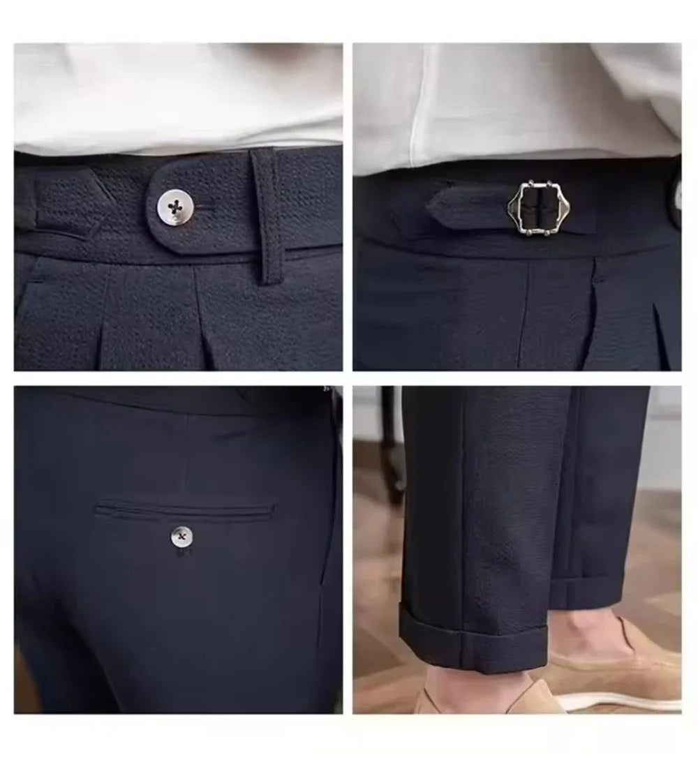 New Men's Straight Fit Suit Pants Formal High Quality Retro Fashion Pants Casual Solid Color Black Navy Blue Beige Trousers
