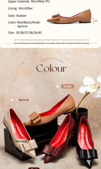 Women's Shoes 2025 Luxury Brand New ListingPU Casual Flat Leather Shoes  Black Pointed Toe Lazy Shoes Bowknot