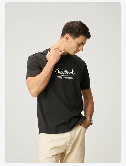 2026 Summer New Oversize 230gsm Sorona Cool Feeling Fabric Men Fashion Letter Print Tops High Quality Tees