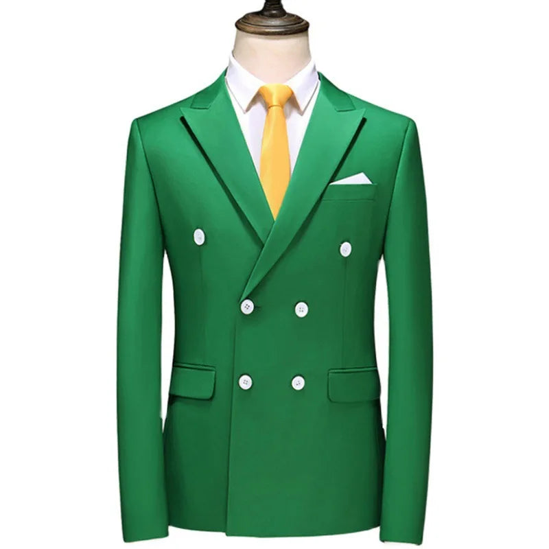 17 Colors Men Fashion Double Breasted Suit Jacket Korean Classic Solid Color Formal Business Office Slim Casual Wedding Blazers