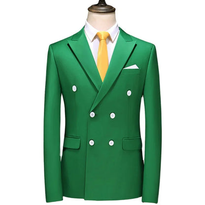 17 Colors Men Fashion Double Breasted Suit Jacket Korean Classic Solid Color Formal Business Office Slim Casual Wedding Blazers