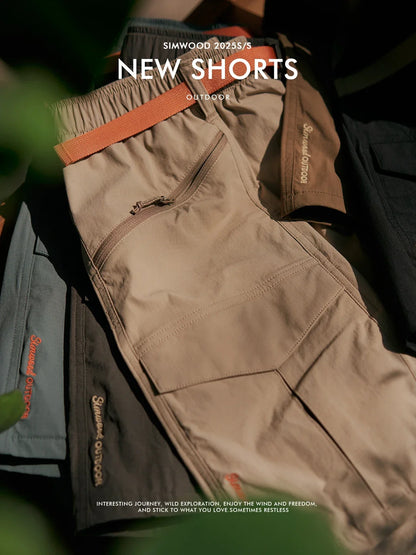 2026 Summer New Oversize 145gsm Elastic Quick Dry Fabric Shorts Men Elastic Wait Cargo Outdoor Shorts