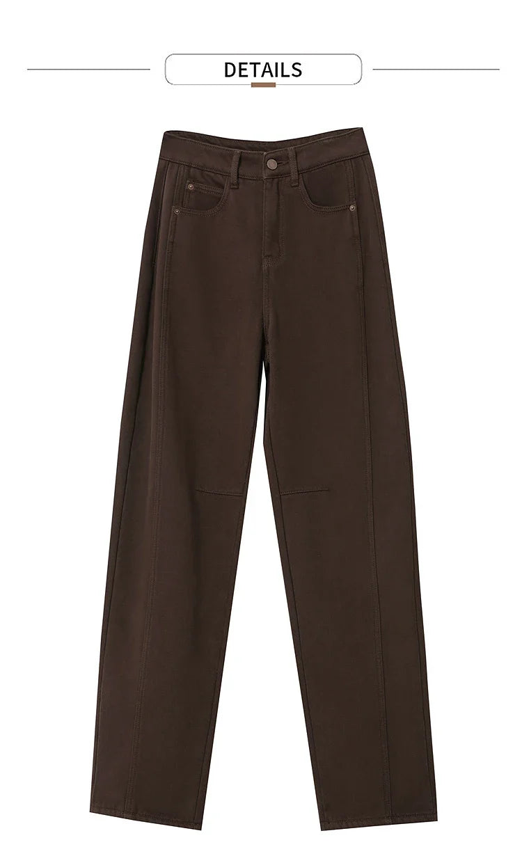 Cotton Jeans 2025 Winter New Solid Color Loose Wide-leg Denim Pant Thicken Warm Versatile Jean Trousers For Ladies 12554073
