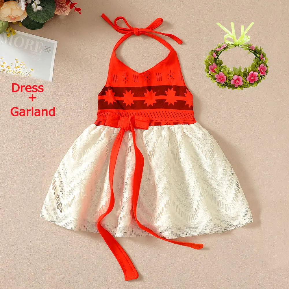 1-6 Yrs Little Moana Halter Sundress Baby Vaian Younger Sister Ocean Voyager Kid Summer Beach Hawaii Style Princess Casual Frock