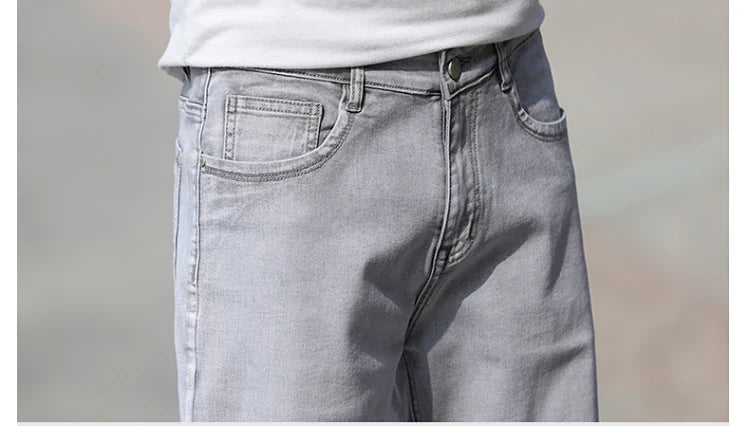 2026 Summer Brand New Men's Straight Loose Thin Jeans Simple Casual Clothing Lightweight Cotton Stretch Light Grey Jeans