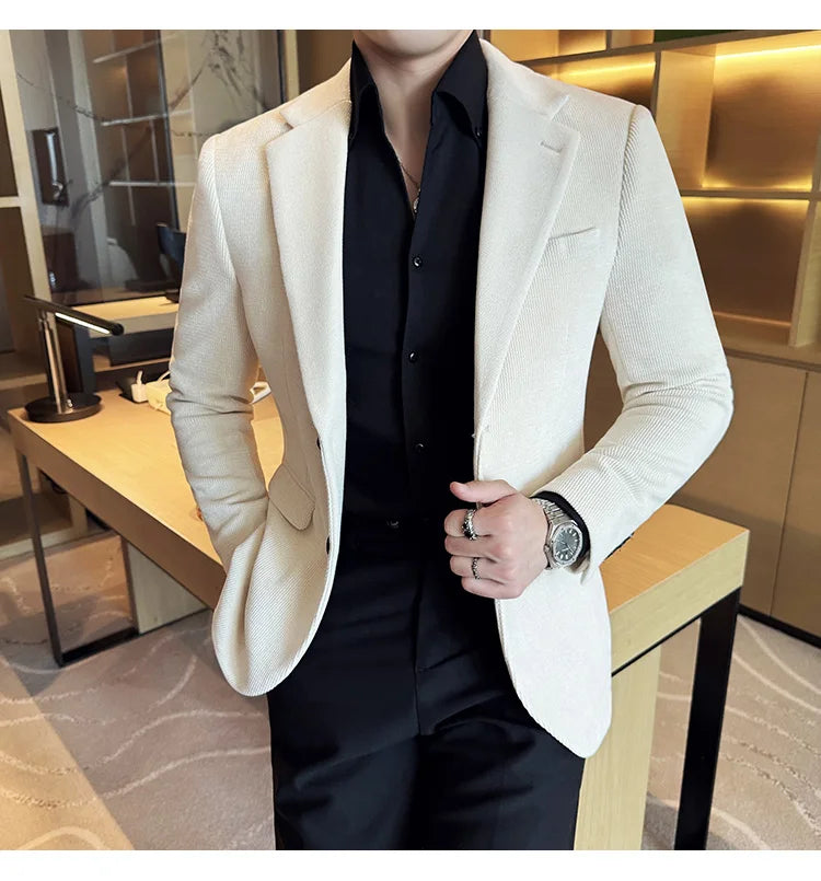 Autumn Winter Fashion Seaweed Pattern Suit Jacket High Quality Luxury Slim Fit Casual Men's Blazers Coats Social Prom Tuxedo