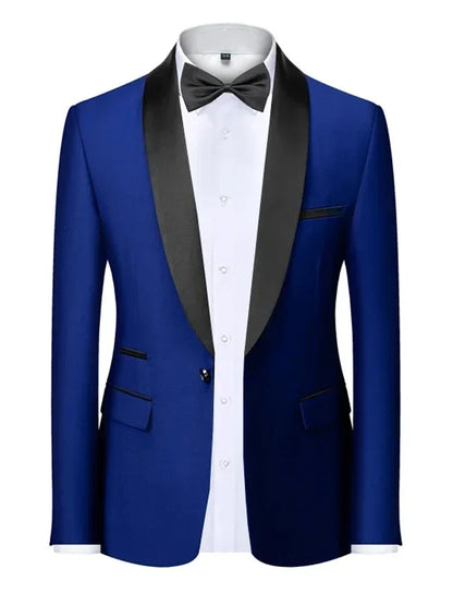 Mens Blazer Slim Fit Suit Jacket 1 Button Velvet Shawl Collar Wedding Formal Suit Jacket