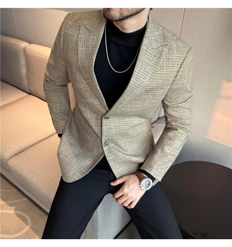 Autumn Winter Thick Wool Plaid Suit Jacket 2025 New Men's Slim Fit Casual Fashion Formal Business Socia Party Jacket Coats