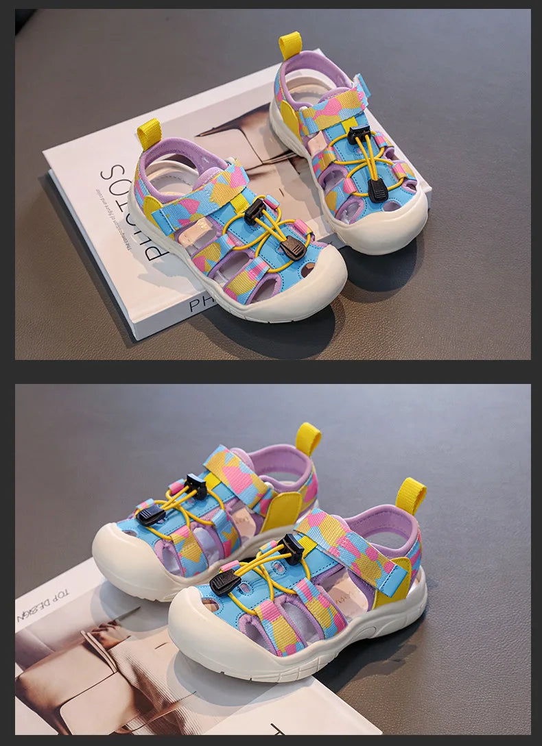 2026 New Kids Sport Sandals Children's Design Hollow-out Multicolor Sandals Soft Flat Strappy Sandals Girls Cute Beach Shoes