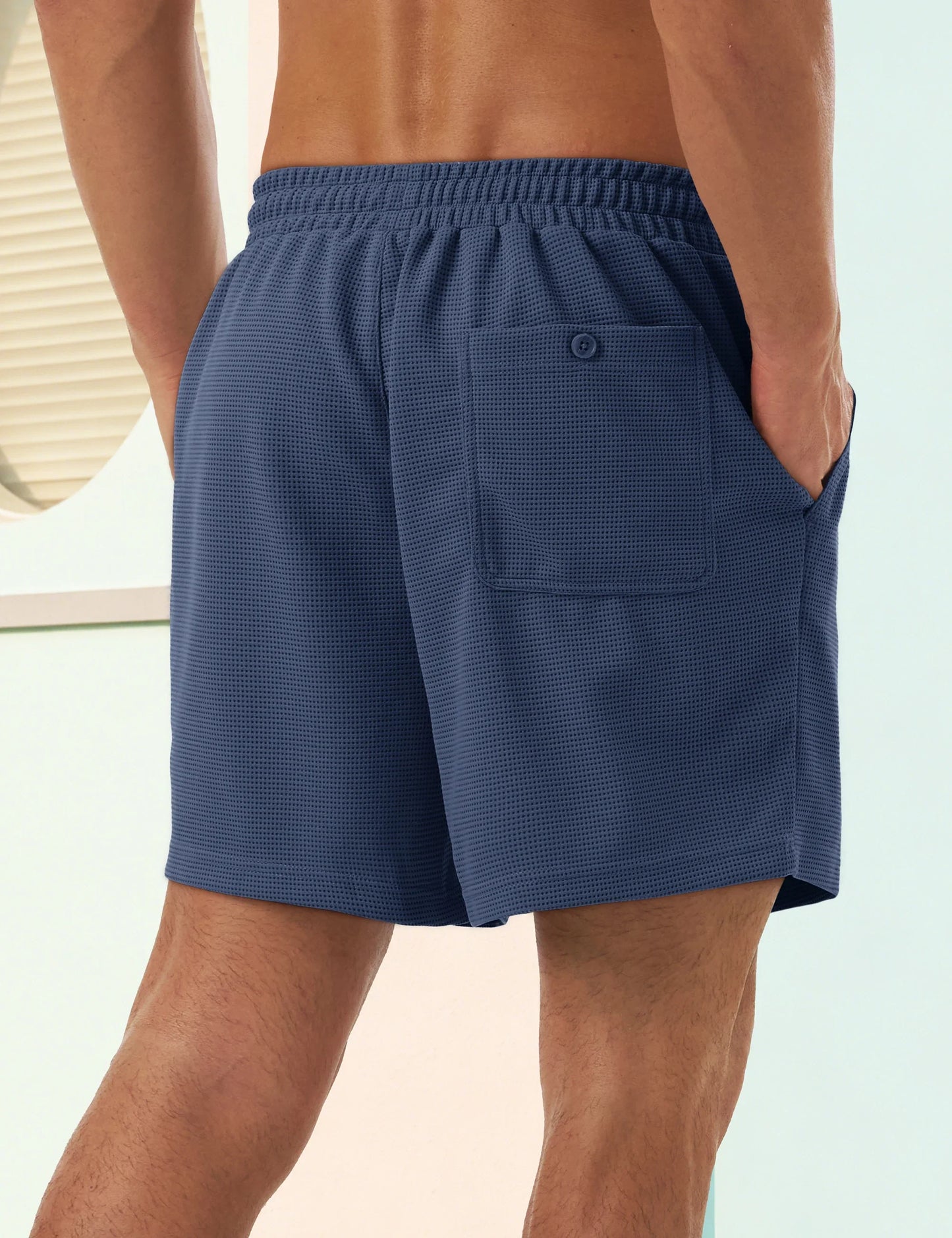 Men's Casual Waflle Shorts Knit 5'' Elastic Waist Drawstring Summer Beach Shorts Lightweight Breathable Streetwear 2026