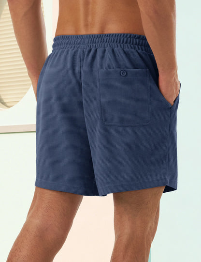 Men's Casual Waflle Shorts Knit 5'' Elastic Waist Drawstring Summer Beach Shorts Lightweight Breathable Streetwear 2026