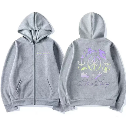 Katseye Graphics tracksuit vintage Hoodie Men Women 2025 tops Fleece fashion clothes Hip Hop Coat Zip Up Jacket Loose streetwear