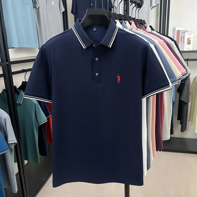 Fashion brand 100% cotton summer new item men's original pony embroidered polo shirt comfortable and breathable short sleeve top