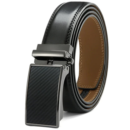 Mens Leather Belt Metal Automatic Genuine Leather Belts Leisure Fashion Ratchet Belts for Men Pants Fashion Genuine Leather Belt