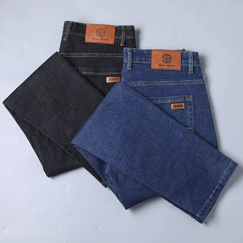 Hot Selling Mens Stretch Jeans Men Classic Business Jeans Male Fashionable Comfortable Solid Color Slim Straight Leg Denim Pants