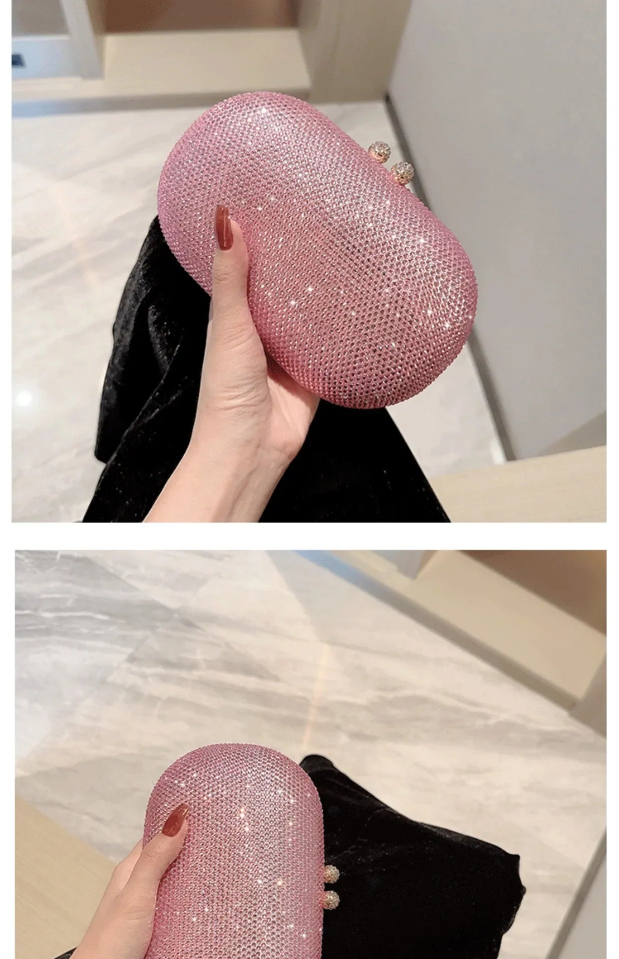 Fashionable Diamond Encrusted Evening Clutch Women's Handbag Luxury Oval Shape Ball Gown Purse Korean Style Hard  Handbag