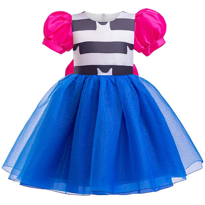 Kids Girls Cartoon Cats Cosplay Princess Dress Children Puff Sleeve Bow Tulle Gown For Carnival Halloween Birthday Party Outfit