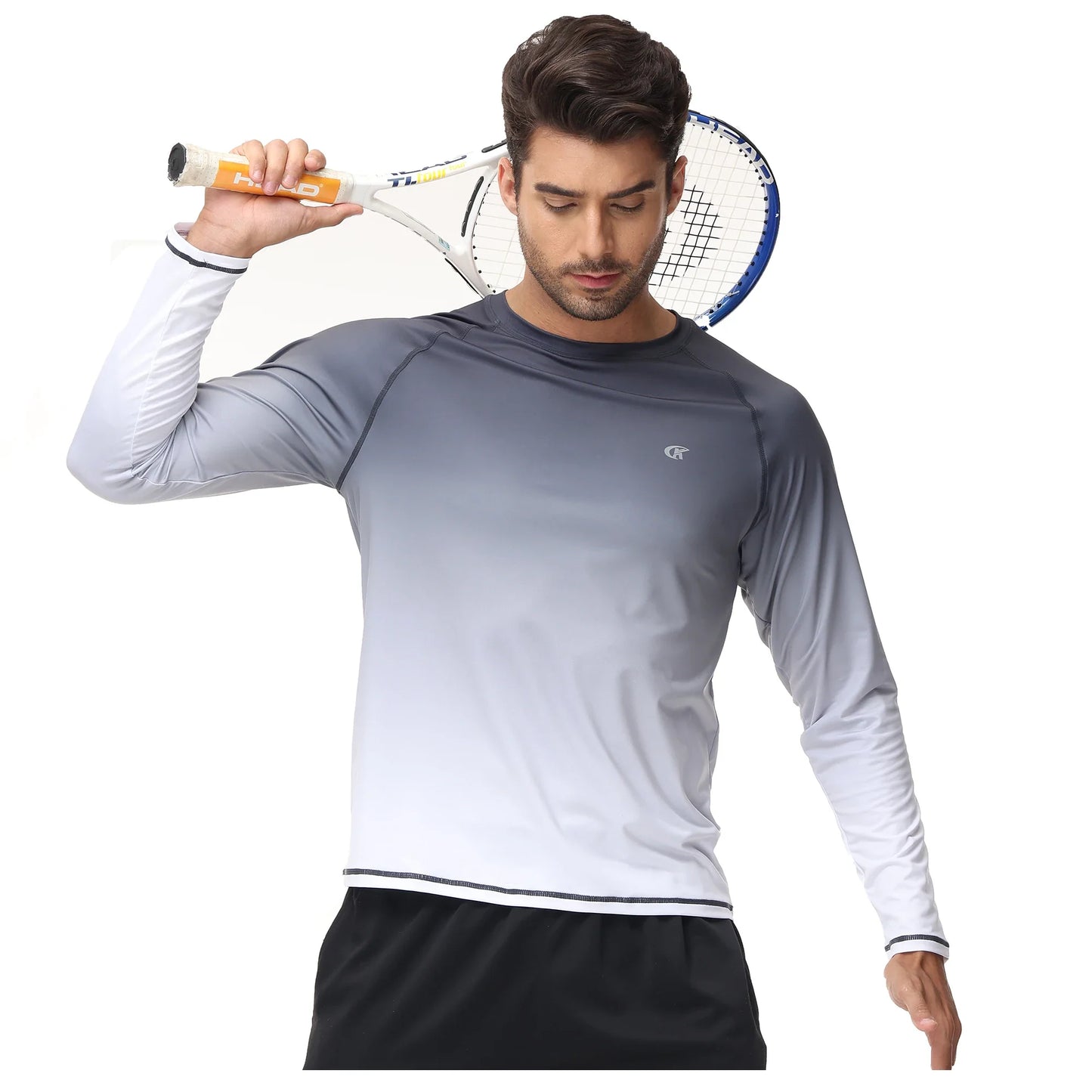 Summer Men's Long Sleeve T-Shirt UPF 50+ Rash Guard Gradient Shirt for Sport Fishing Hiking Workout Outdoor Pullover Shirt
